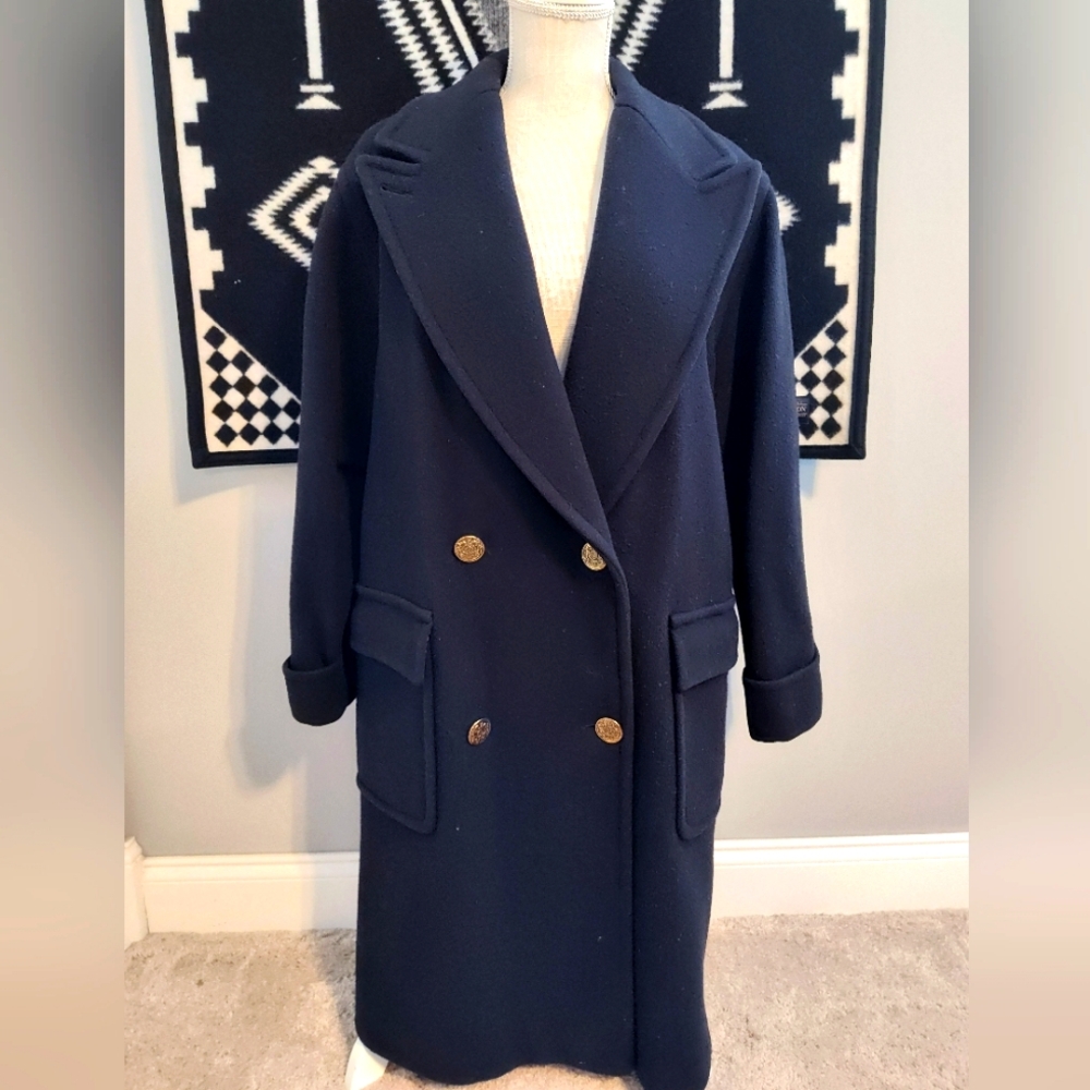 ⛄ Vintage 80's Fairbrooke Unisex Wear Wool Blend Oversized Overcoat, Navy, 10